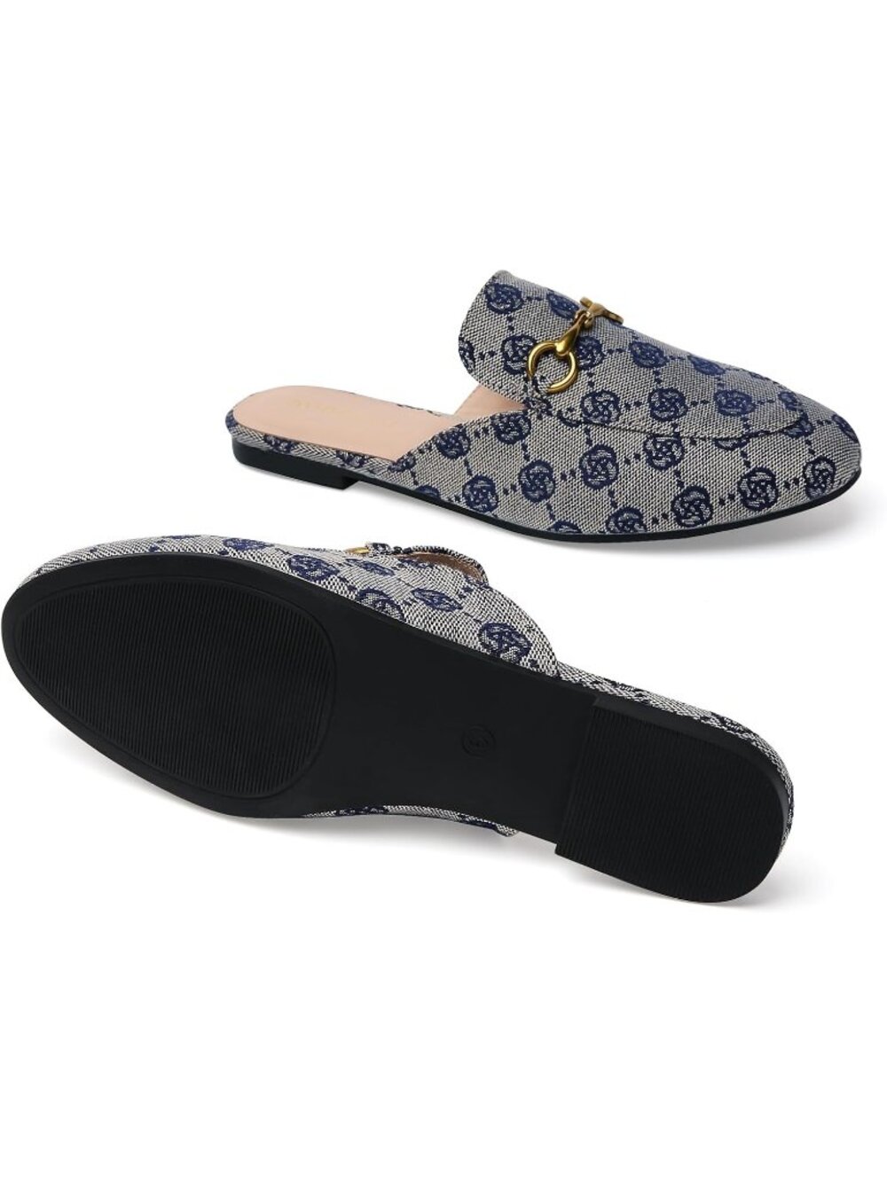 Women's Blue Grey Slip on Round Toe Backless Slides Casual Flat Loafers Shoes - Picture 5 of 6